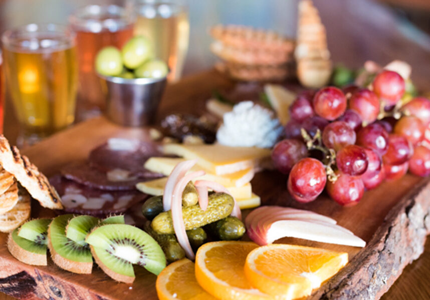 A food platter of charcuterie and Cider at Urban Orchard Cider in Asheville North Carolina